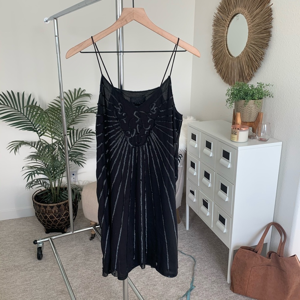 NWT H&M Black Sequined Strappy Boho Slip Dress 8